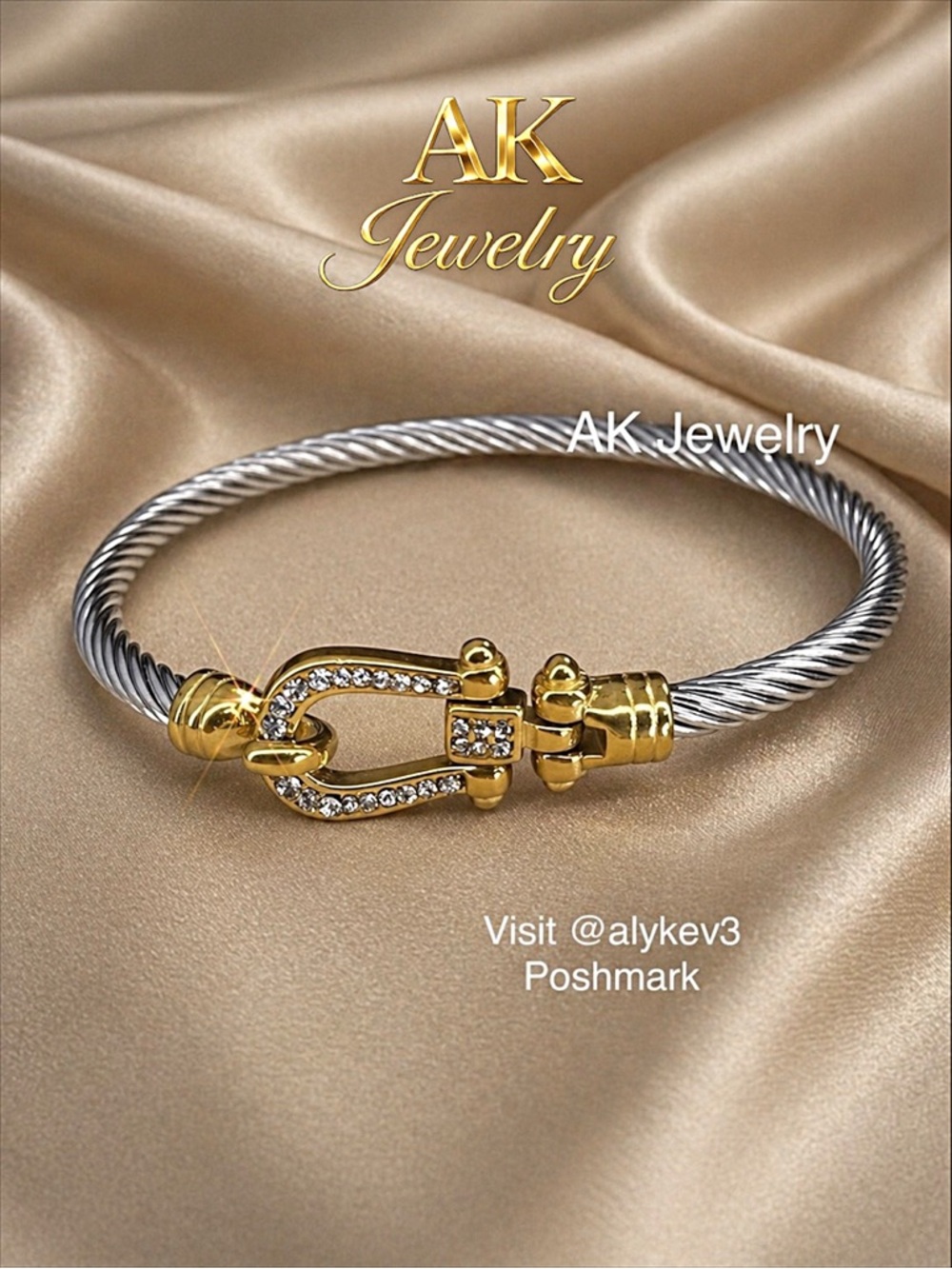 💎LUXURY BRACELET Cable Cuff Stainless Steel Twisted Rope Wire Horseshoe Clasp - Picture 3 of 6